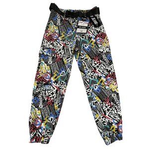 VIP Jeans Graphic Print Joggers Belt Size 5/27 Graffiti Street Wear Skater Y2K